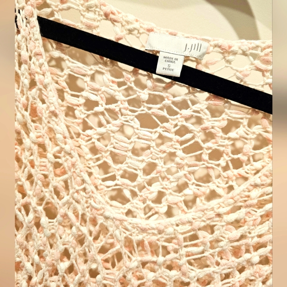 J Jill Knit Crochet Top Small - Boho Fairycore Festival Powder Pink & White - Picture 2 of 5